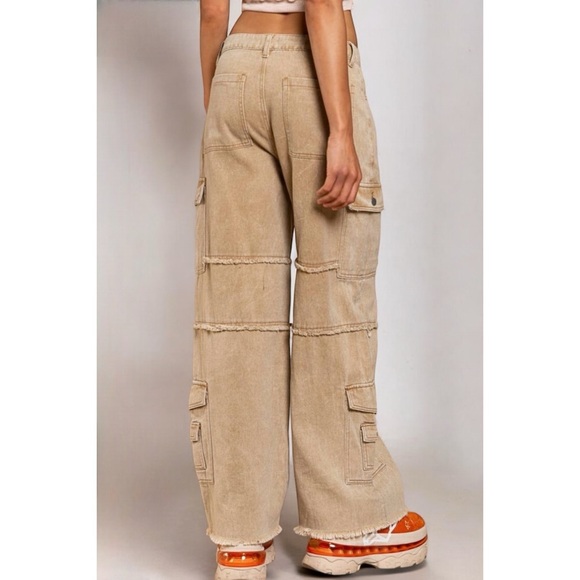 POL Reverse Seamed Relaxed Fit Straight Wide Leg Cargo Jeans in Coffee - Picture 12 of 13